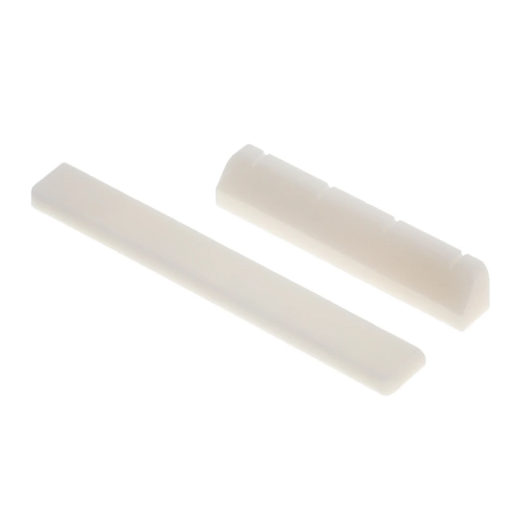 2x Ivory Buffalo Bone Bridge Saddle Nut Slotted for Ukulele Uke Guitar Parts
