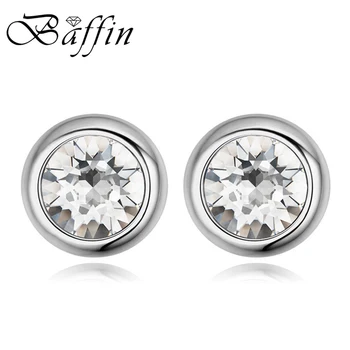 

Simple Round Original Crystals From SWAROVSKI Stud Earrings 2018 Fashion Silver Color Earrings Party Jewelry Women Gift