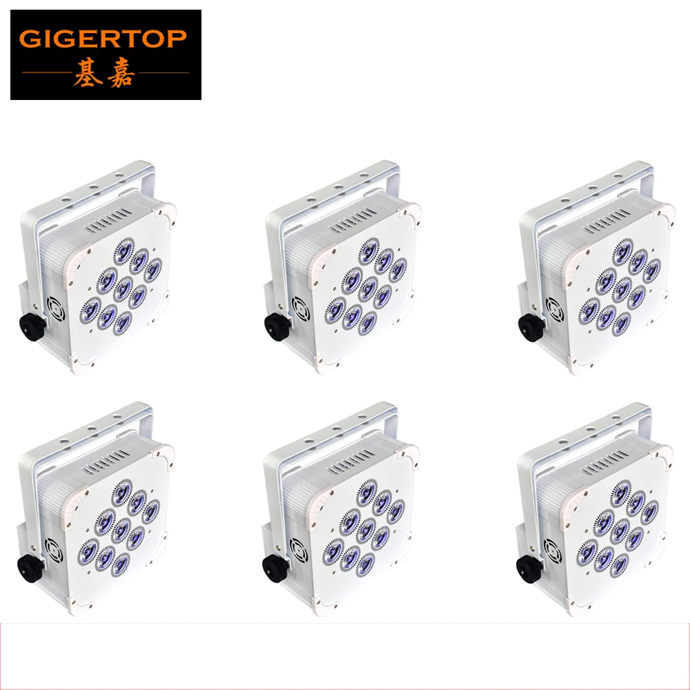 Freeshipping 6XLOT New Wireless Battery RGBWA UV Flat Led Par Light 9 x 18W 6in1 High Power 165W Consumption DMX 6CH/10CH Mode