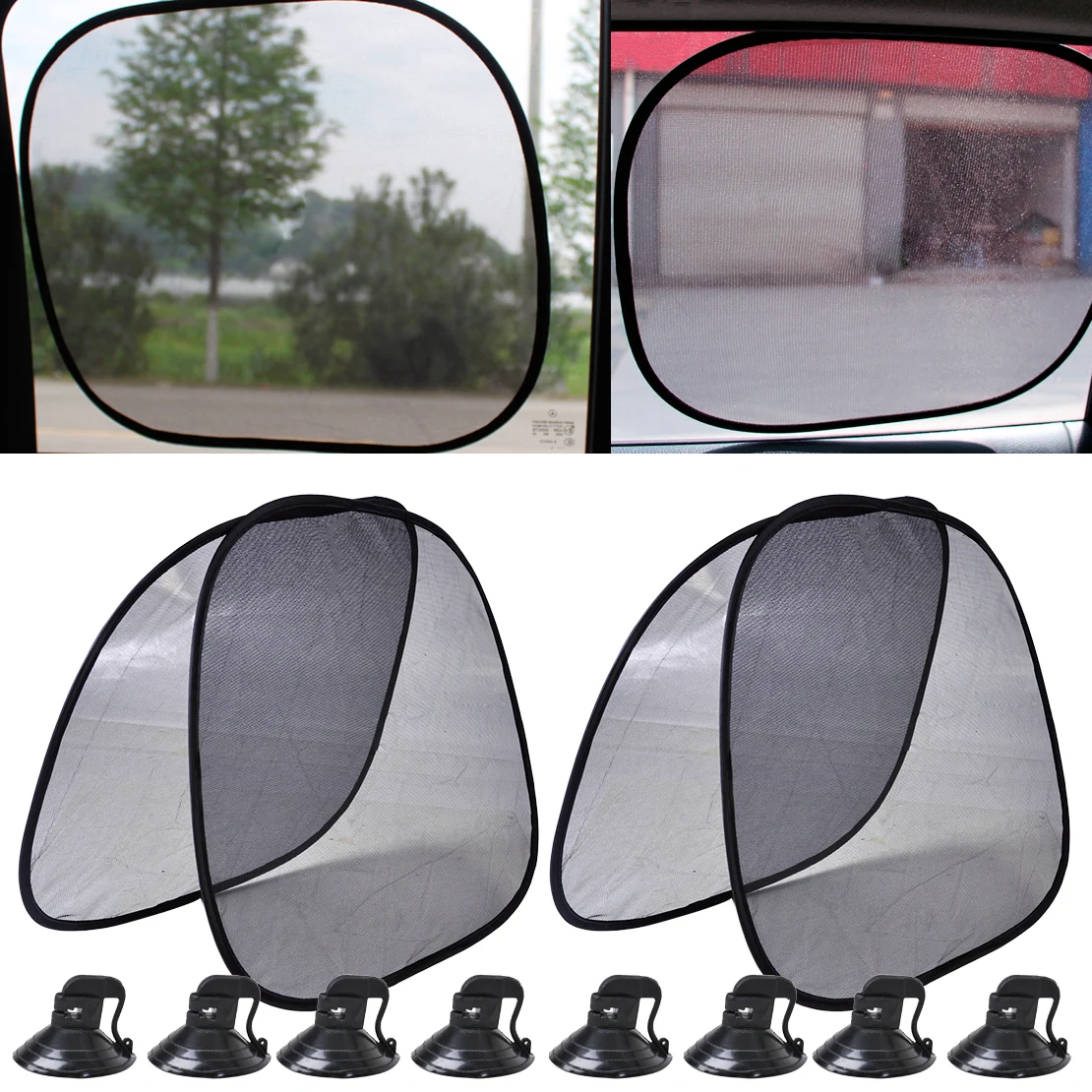 CITALL 4pcs Black Foldable Car Side Window Sun Shade Screen Visor Shield Cover For VW Mercedes