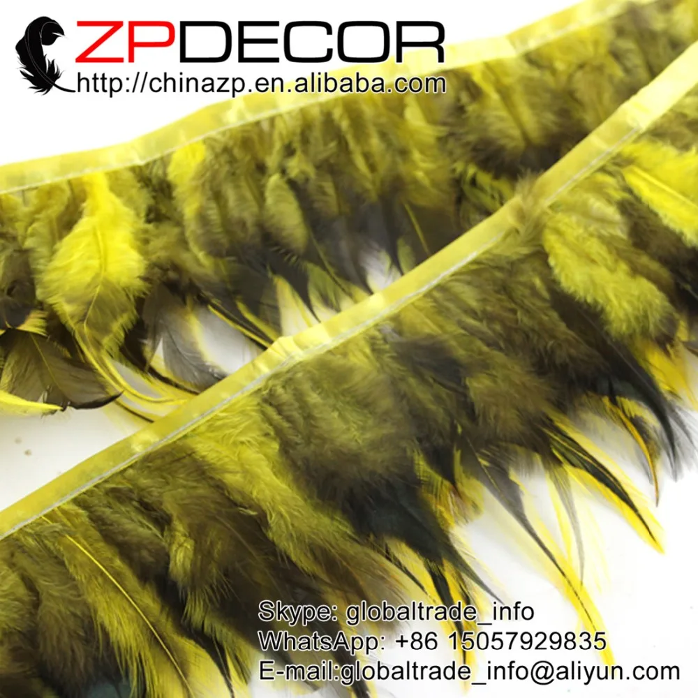 ZPDECOR Feather High Quality 2 Yards/lot Real Directly Dyed YELLOW Chicken Saddle Fringe Trim Clothes Design | Дом и сад