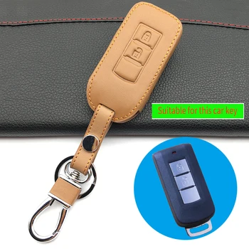 

Car Key Leather Case Cover For Mitsubishi Outlander Lancer 10 Pajero Sport L200 ASX RVR 2 Buttons Smart Key Auto Accessories