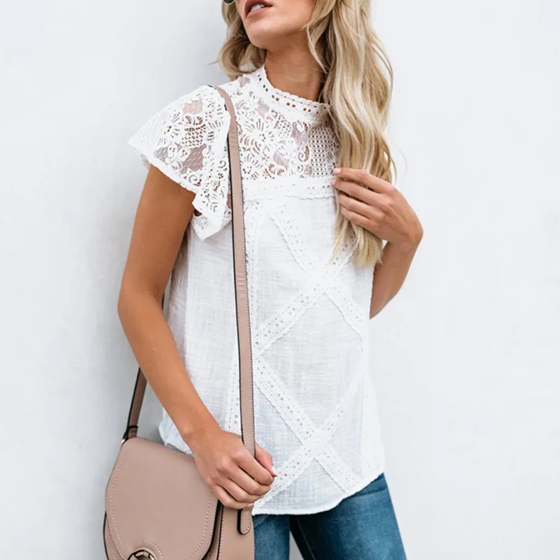 Blusas летние блузки хлопковые кружевные рубашки женские модные однотонные