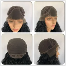 24in вьющиеся парик длинные черные передние кружева толстые синтетические волосы для женщин SSwell