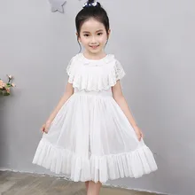 Летняя одежда для девочек, модная детская одежда, белое кружевное платье принцессы, корейское платье для девочек, наряды, RT358