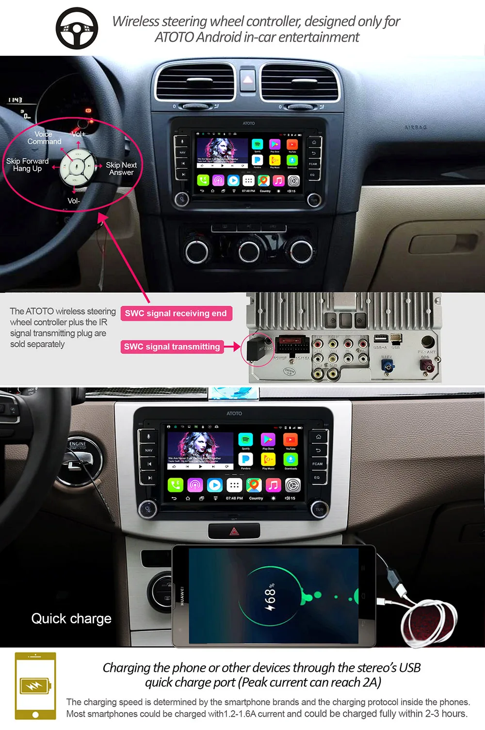 ATOTO A6 Android navegación GPS del coche estéreo/VW seleccionados Volkswagen y Skoda/2 * Bluetooth/Premium a6YVW710PB/Auto Radio Multimedia