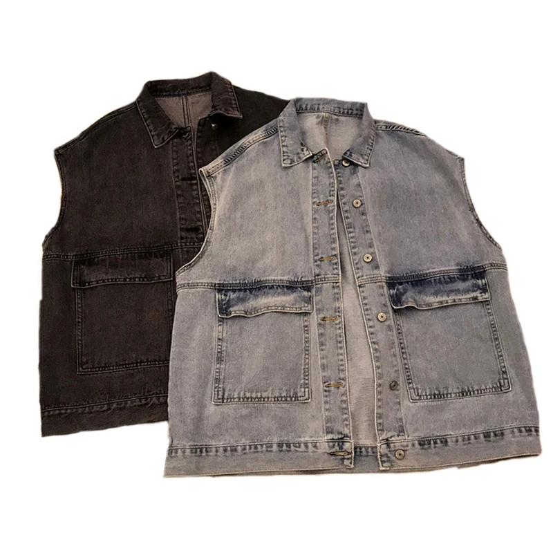 

2019 Women Summer Waistcoat Denim Vest Turn-down Collar Coat Sleeveless Denim Jacket For Women New Oversize Women's Jean Vest