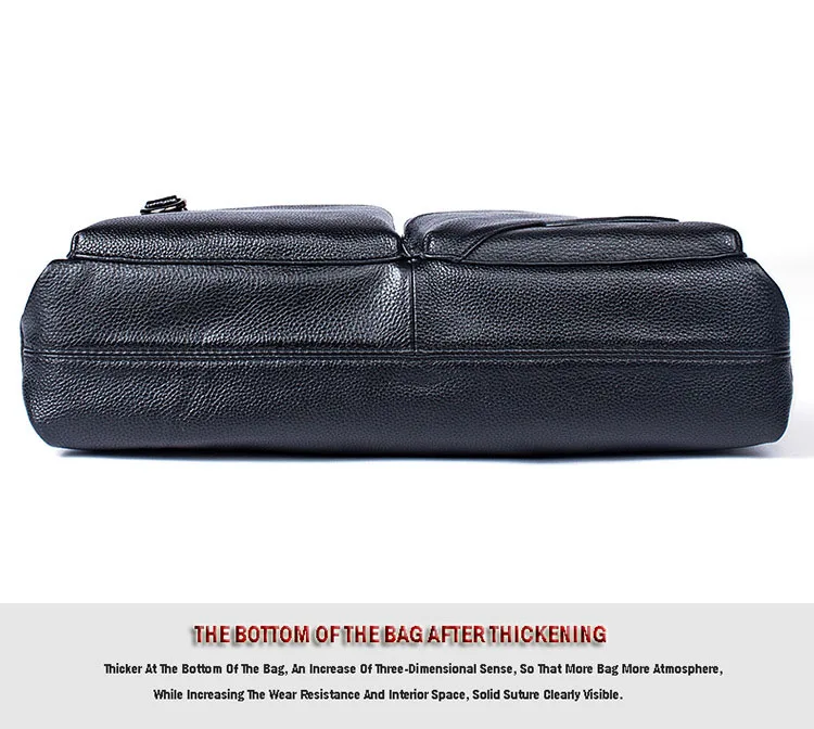 Новый бренд натуральной кожи Для Мужчин's Курьерские сумки мягкая поверхность телячьей кожи личи шаблон Черный Большой Для мужчин ноутбук