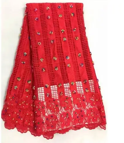 

2017 African Lace Fabric African Embroidered Guipure RED Cord Lace With Beads African Embroidered Guipure Cord Lace For Dress