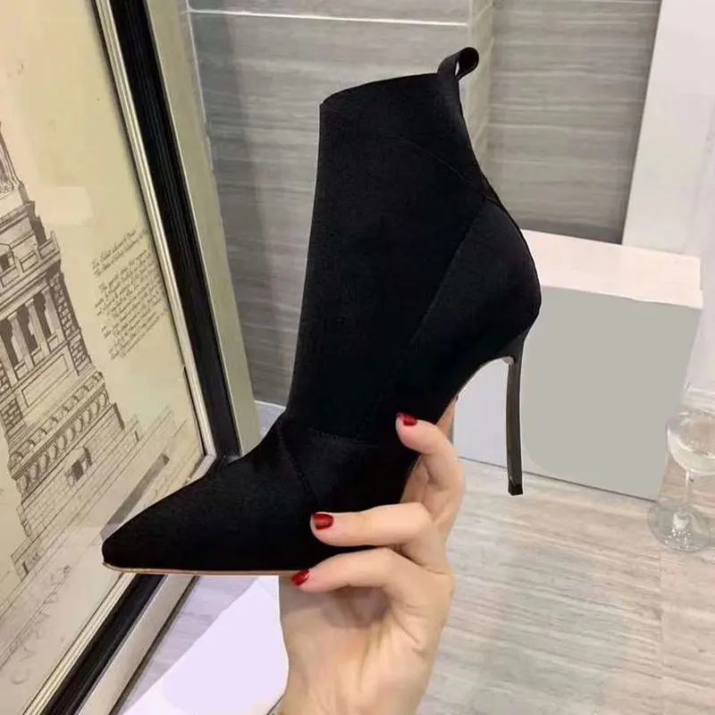 

2019 New Fashion Spring/Autumn Genuine Leather Super High 10.5cm Pointed Toe Women Boots Luxury Shoes Women Designers