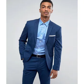 

2017 Smart Casual mens Suits terno Custom Made Slim fit men Suit Blue Groom Tuxedo 1 Button wedding suits for men (jacket+pants)