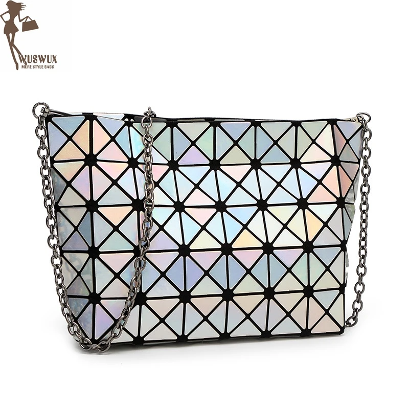 

women bag new fashion Geometric folding women shoulder bag laser PU casual female messenger crossbody bags good quality