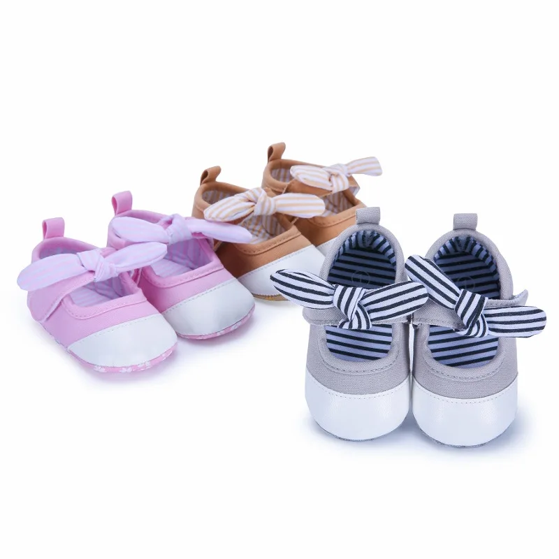 New Baby Girls Mary Jane Striped Big Bow Canvas Princess Shoes Infant