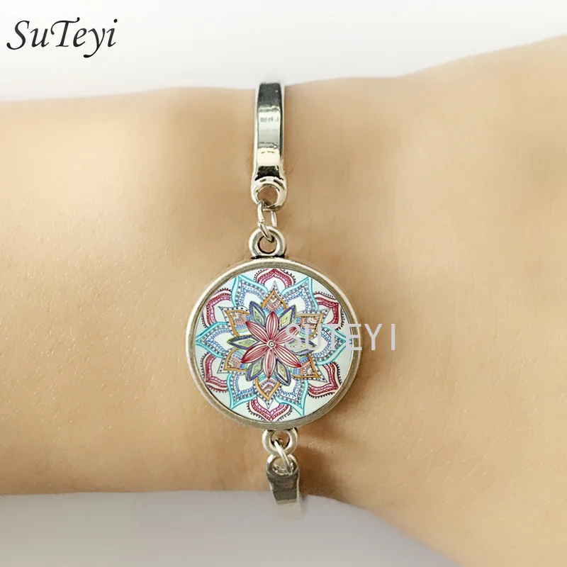 

SUTEYI Brand Indian Henna Yoga Jewelry Om Symbol Buddhism Zen Colorful Mandala Flower Bracelet For Women Friends Gifts