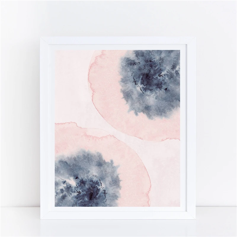 Blush Pink Blue Abstract Floral Wall Art Print , Watercolor Flowers Pink Pansies Canvas Painting Wall Picture Art Decor