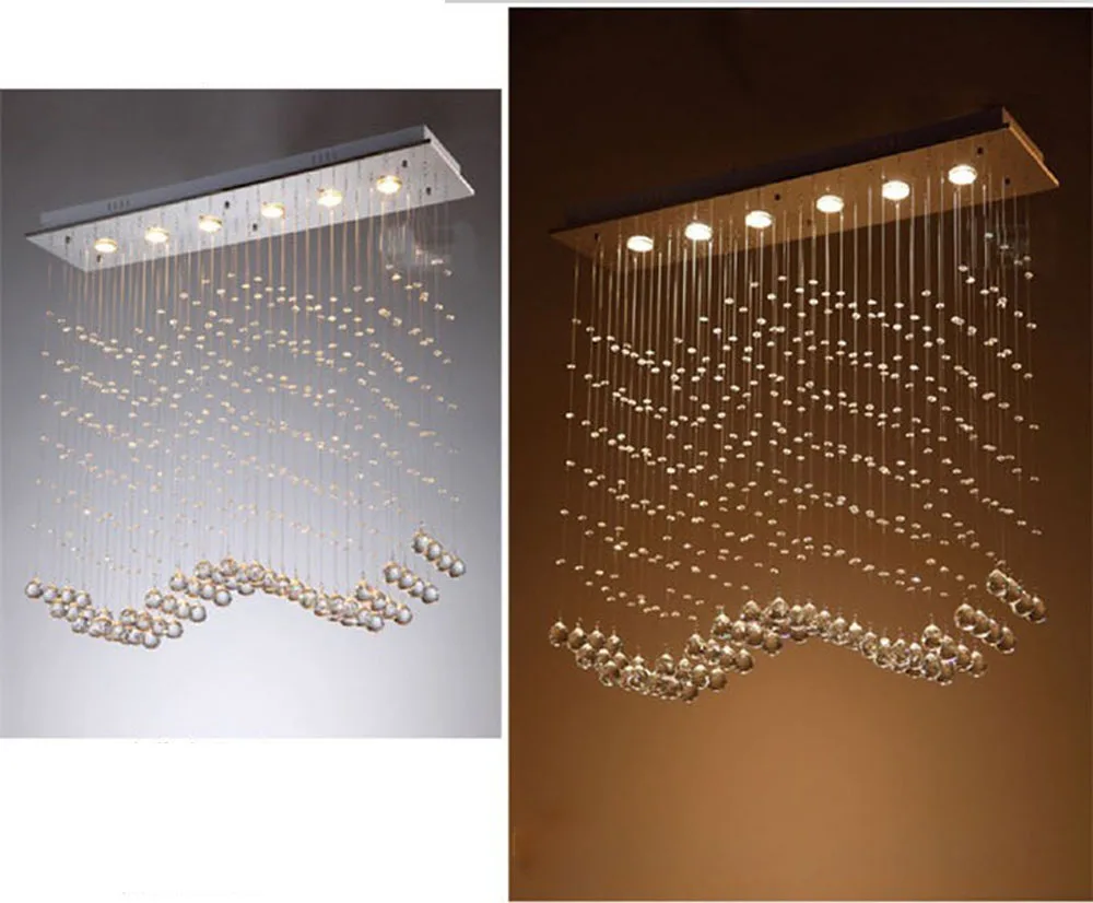 

Simple rectangular wave restaurant chandelier modern bedroom LED ceiling lamp curtain partition living room crystal lamp led