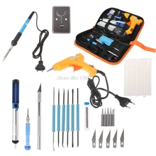 Электрический паяльник с регулируемой температурой, ЕС, 220 В, 60 Вт, набор для сварки, отвертка, клеевой пистолет, ремонтный набор для резьбы, нож