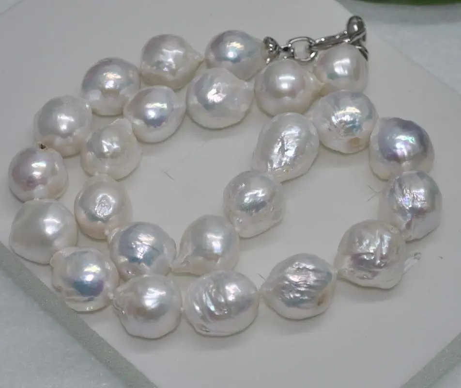 

AAA 14x22MM REAL HUGE SOUTH SEA WHITE BAROQUE PEARL NECKLACE 18''