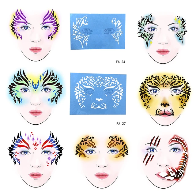 24 Pieces Face Paint Stencils Face Body Painting Stencils Tattoo Painting  Templates Face Tracing Stencils for Kids Holiday Halloween Makeup Body Art