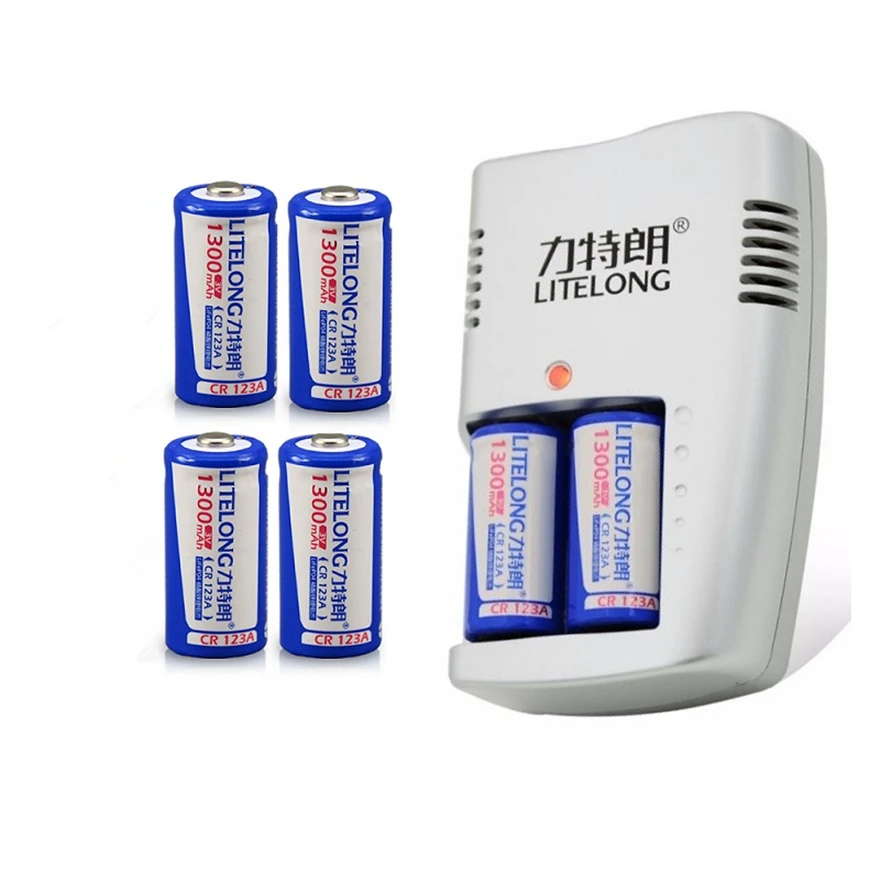 Günstige LITELONG 1300mAh CR123A LiFePo4 Akku + 2 Slots Intelligente Smart Ladegerät für 3V CR 123A Batterie