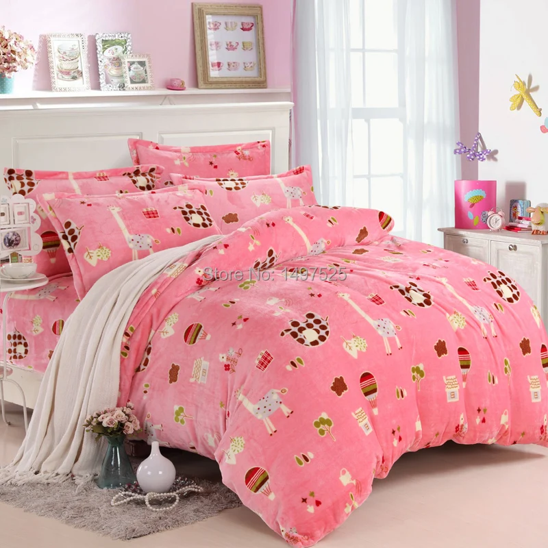 Pink Pattern Of The Deer,Home Textile Flannel Bedding Set ... Pink Pattern Of The Deer,Home Textile Flannel Bedding Set ...