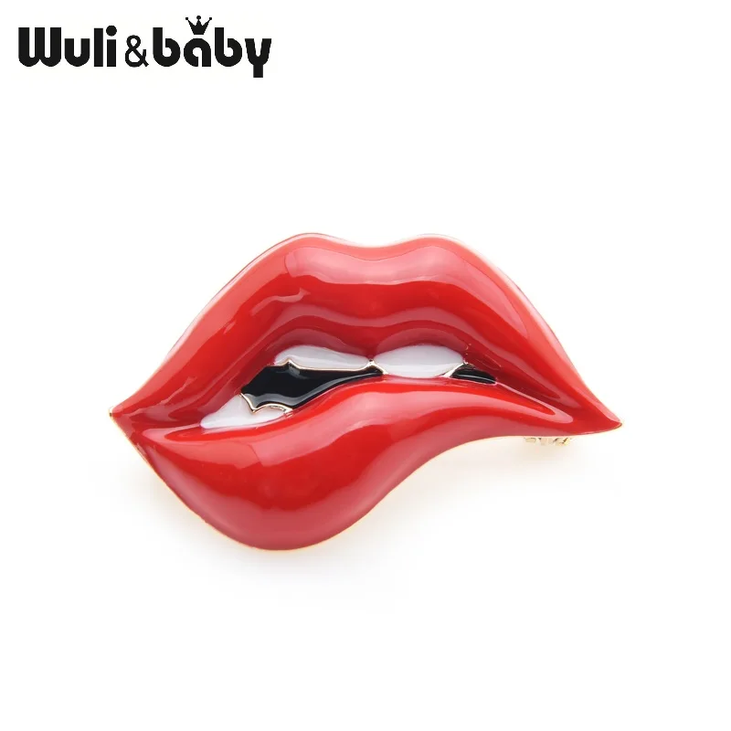 Эмалированные Броши Wuli& baby с красными губами для женщин и мужчин, вечерние Броши из сплава для банкета, булавки, аксессуары для девочек, шляпа и сумка