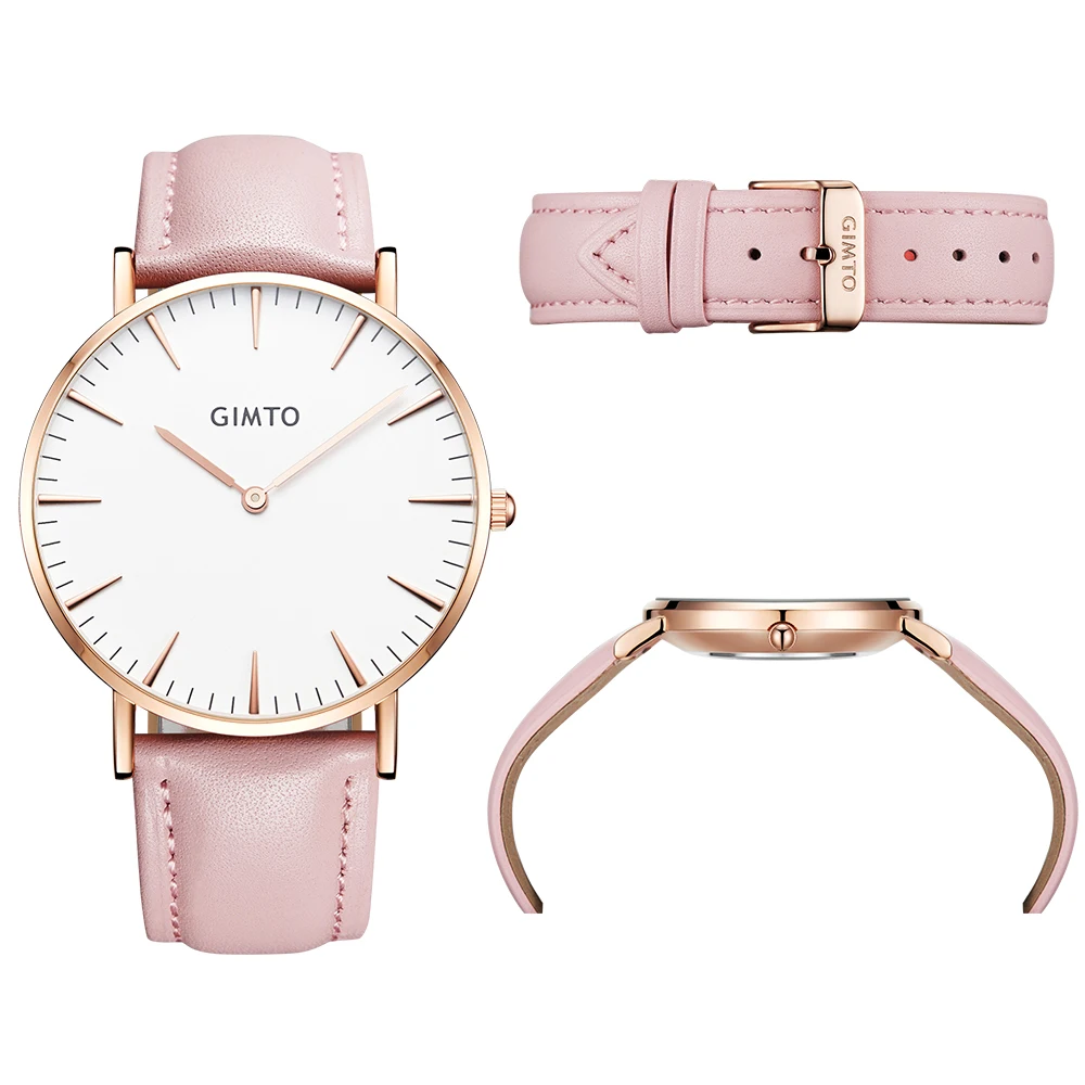 GIMTO luxury Fashion Women's watches quartz watch bracelet wristwatches leather band women dress watches 