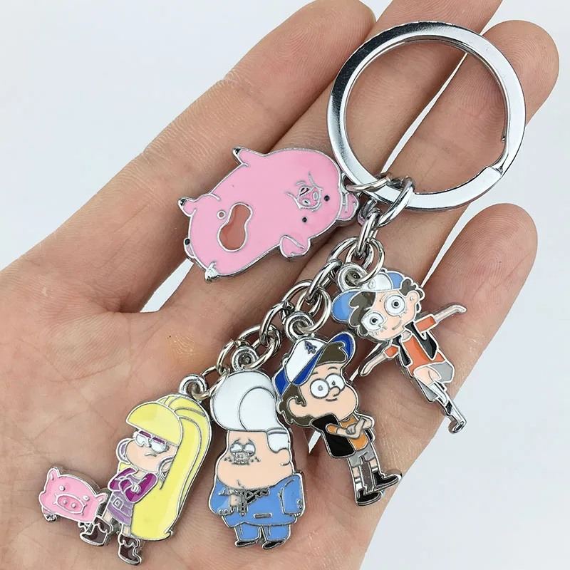 

Anime Gravity Falls Keychain Keyring 5 in 1 set Alloy Metal Pendants Cartoon Figures Key Ring Cosplay Women Men Accessories Gift
