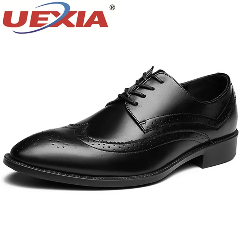 UEXIA 2018 Man Dress Shoes Black Men Social Shoes Pointed Toe Spring