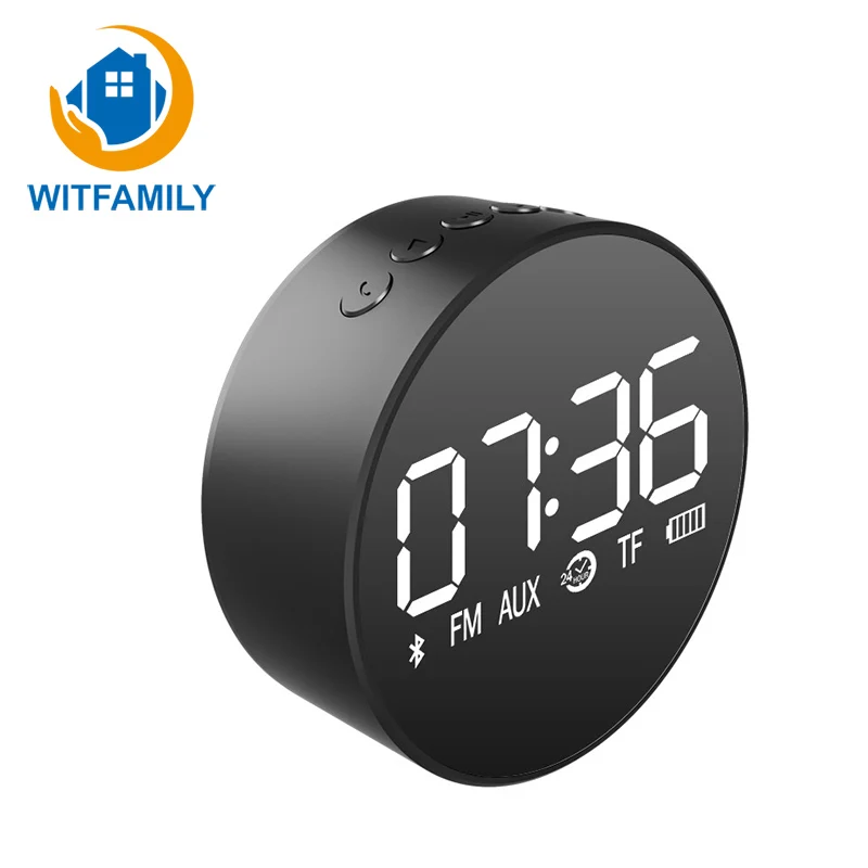 

Portable TF Card AUX Playback Subwoofer Wireless Bluetooth Speaker FM Radio Clock Mirror Display Digital Table Alarm Clock