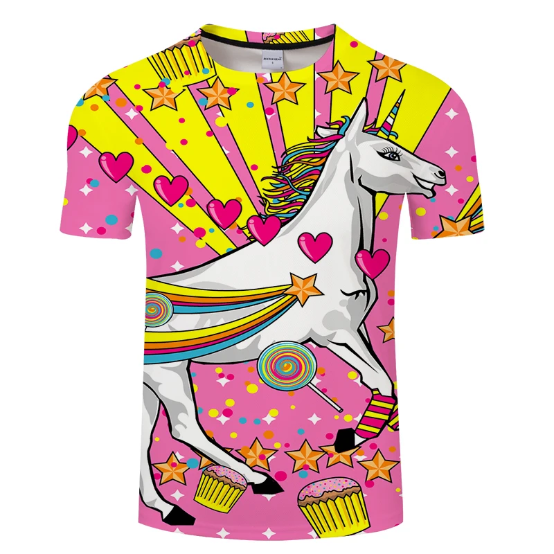 

Rainbow Cartoon Licorne Matching Couple Tshirt Tops Tees New Style 3d Soft Comfort Short Sleeve O-Neck For Couple Casual T-Shirt
