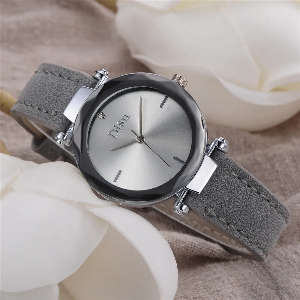

Top DISU Brand High Quality Fashion Womens Ladies Simple Watches Geneva Faux Leather Analog Quartz Wrist Watch clock saat Gift
