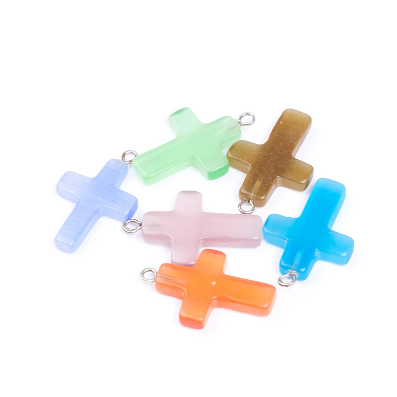 

5pcs/lot about 18*24mm many colors cross opal stone cat eyes beads little charm pendant for necklace DIY jewelry making