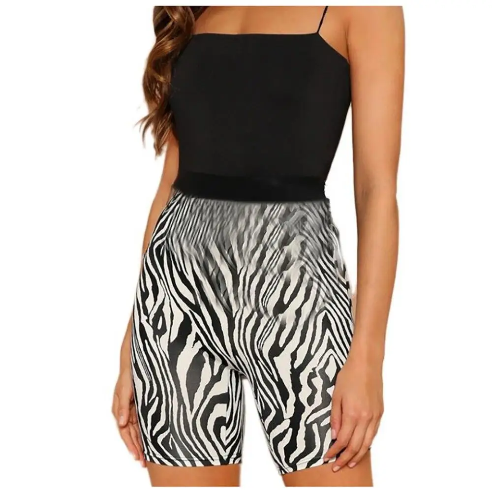 

Fashion Women Sexy Zebra Print Bike High Elastic Waist Yoga Shorts Ladies Fitness Leggings Sportwear Cycling Workout Sweatpants
