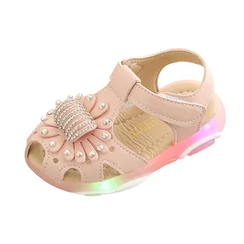 

2019 Children Baby Girl Crystal Flower Led Light Luminous Sport Sandals Sneaker Shoes