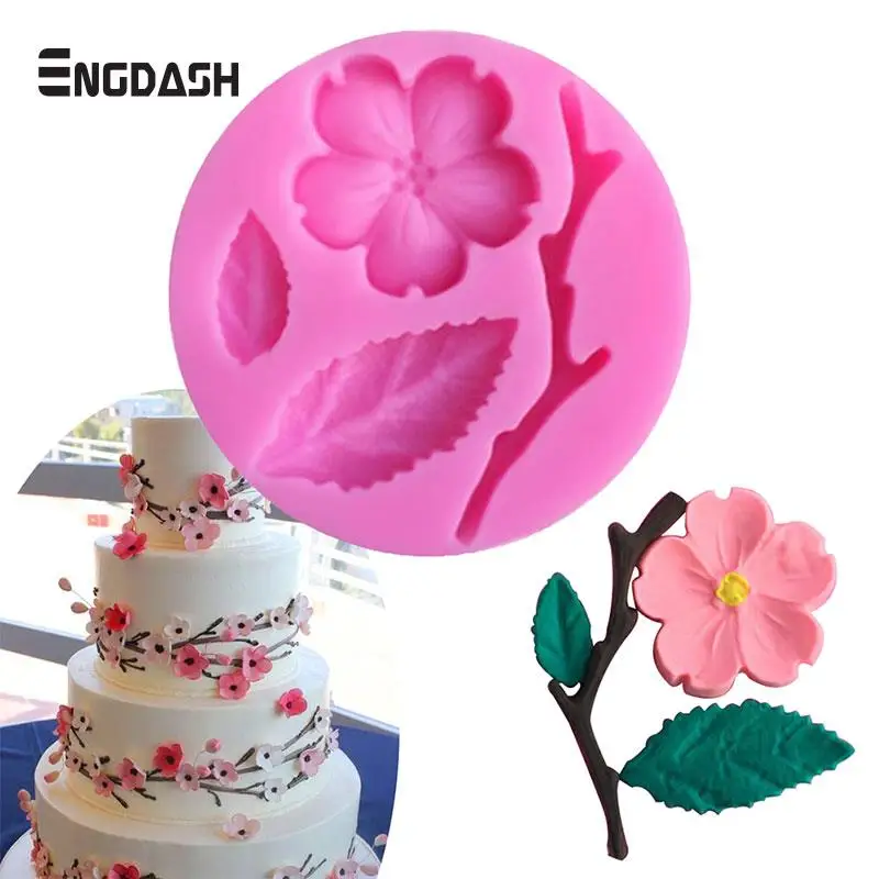 

ENGDASH 1pc 3D Food Grade Silicone Mold Peach Blossom Cake Decorating Tool Chocolate Candy Jello Baking DIY Molds Kitchen Tool