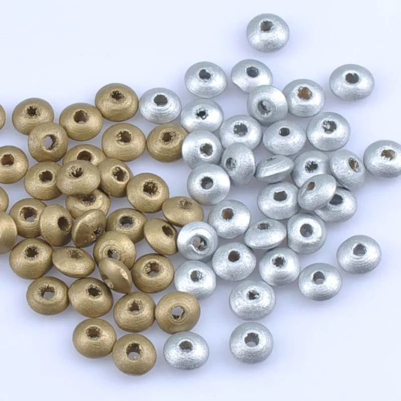 

12x6mm 100pcs Gold and Silver Flat round Wooden Wheel Beads Fit Jewelry Making DIY MT1477X