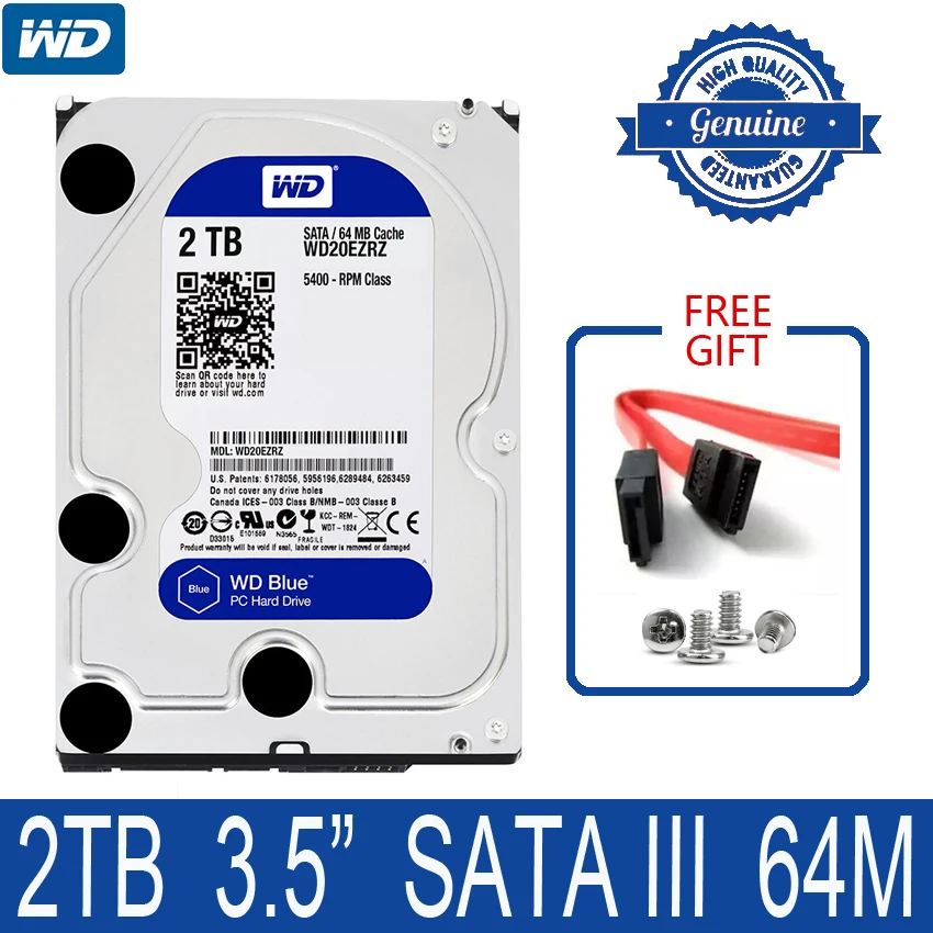 

WD BLUE 2TB Internal Hard Drive Disk 3.5" 5400 RPM 64M Cache SATA III 6Gb/s 2000GB HDD HD Harddisk for Desktop Computer