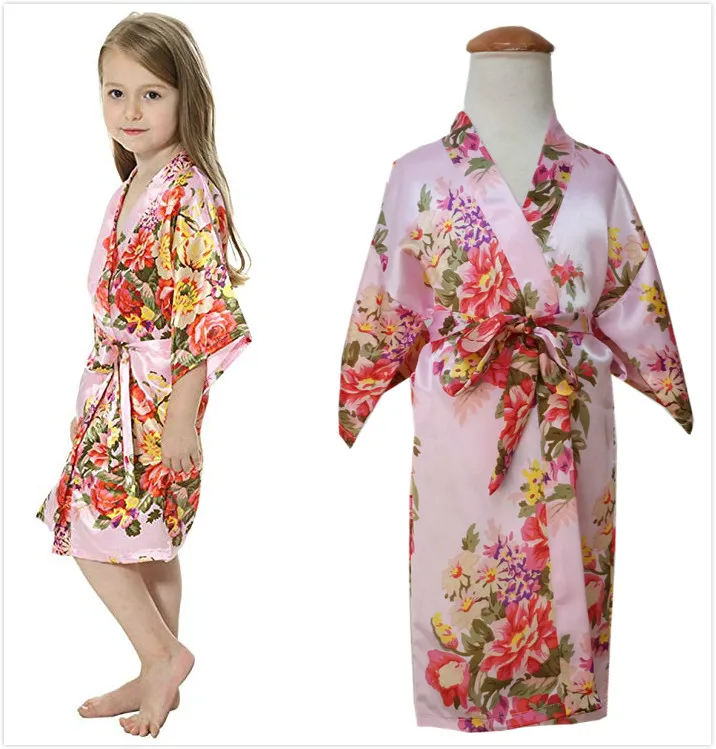 От 2 до 14 лет Детское кимоно для девочек шелковые пижамы, одежда для сна для детей Детский банный халат с цветочным рисунком симпатичная одежда для девочек