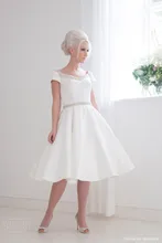 Simple A-line Wedding Dress Short Sleeve V-neck Front And Back Knee Length Elegant Bridal Gown Satin NM 518