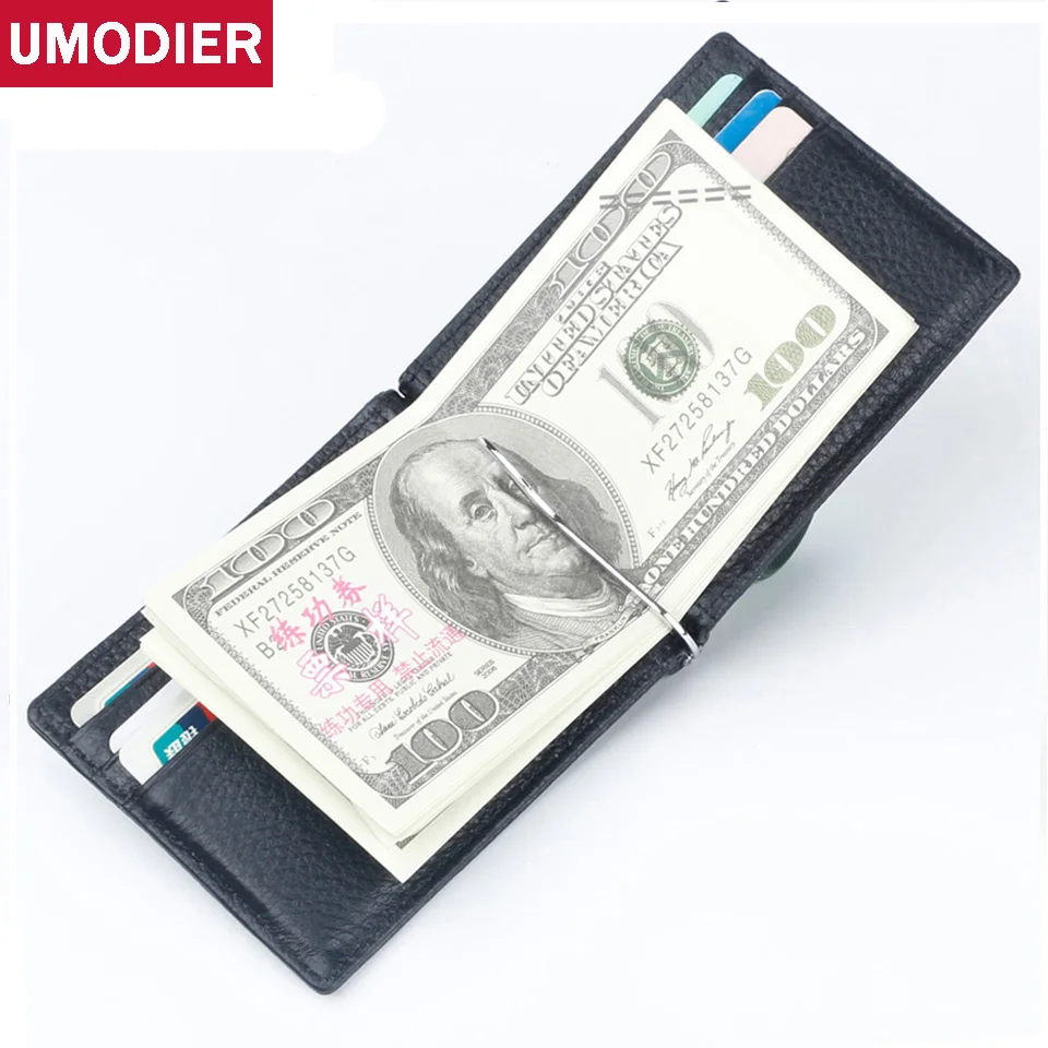 

UMODIER Handmade Genuine Leather Money Clip Wallet with Metal Money Holder Wallet Vintage Stainless Slim Mens Wallet Clip Holder
