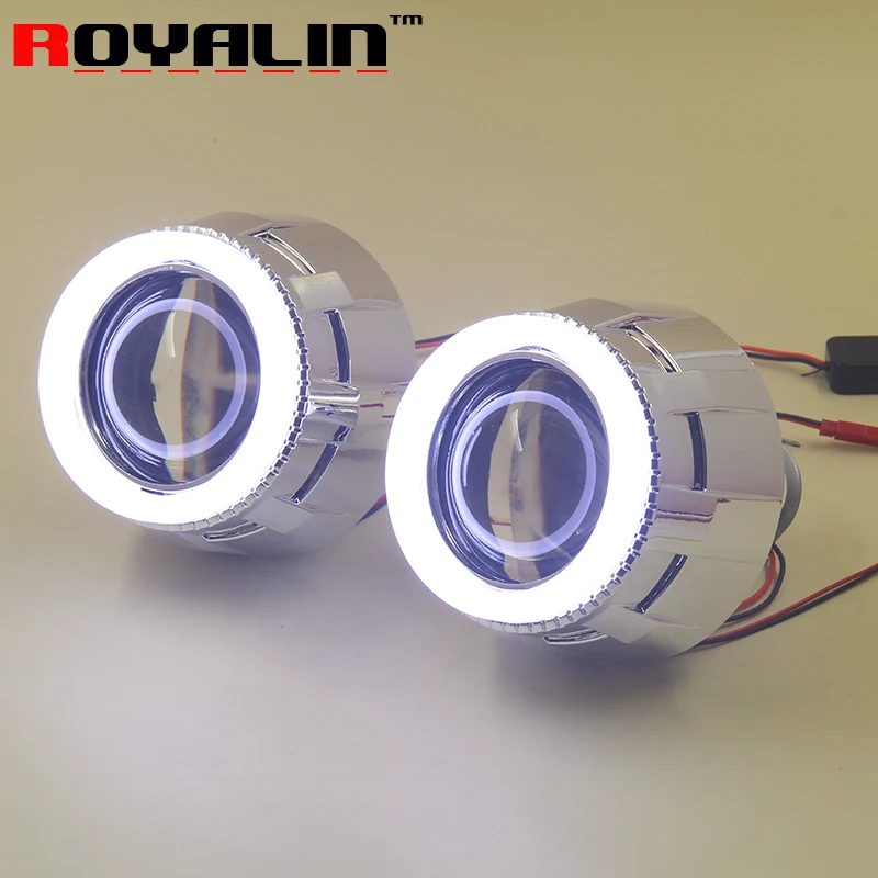 

ROYALIN Car Motorbike Headlight Projector 2.5 inches Bi Xenon H1 Lens With White LED Angel Eyes Euro Type For Auto Lamp Retrofit