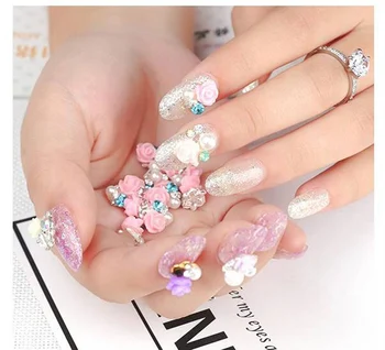 

100Pcs/Lot=In One Bag Nail Art Rose Pearl Decorations Rhinestones,Alloy 3D Nail Charms,Jewelry On Nails Salon Supplers/JE269-283
