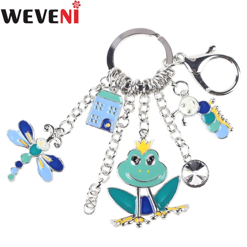 

WEVENI Enamel Alloy Frog Dragonfly Caterpillar Hangs Key Chain Key Ring For Women Key Holder Statement Bijoux Trendy Jewelry