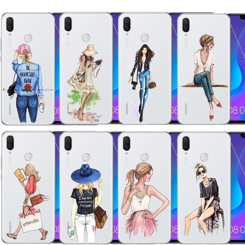 

Luxury Fashion Travel Beautiful shopping Girl Design soft silison phone cases For Huawei P7 P8 P9 P10LITE 2017 P8L P20LITE