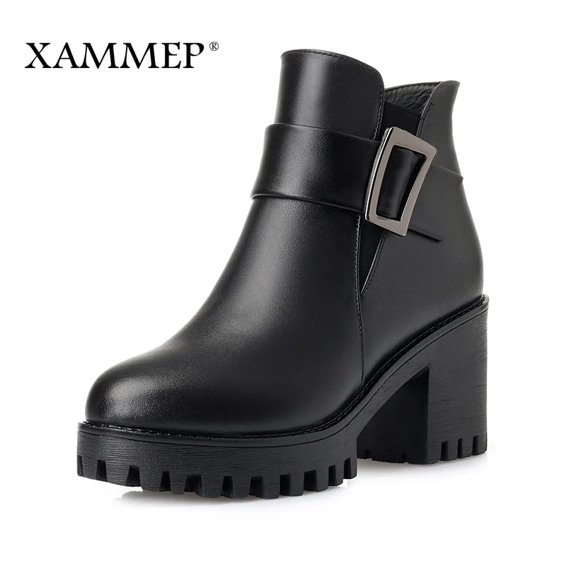 

Women Winter Shoes Women Genuine Leather Natural Wool Boots Brand Women Shoes Plush High Quality Ankle Boots Platform Xammep