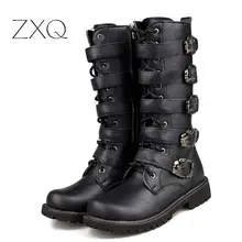 Мужские высокие армейские ботинки; высокие военные Полусапоги с металлической пряжкой; мужские мотоциклетные ботинки в стиле панк; мужская обувь на шнуровке