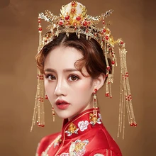 Chinese Style Bridal Tiara Phoenix Coronet Wedding Hair Crown Headdress Women Baroque Headband Princess Hair Jewelry Ornament phoenix wedding hair jewelry chinese style handmade red crystal bridal jewelry animal headdress tassels hair accessories