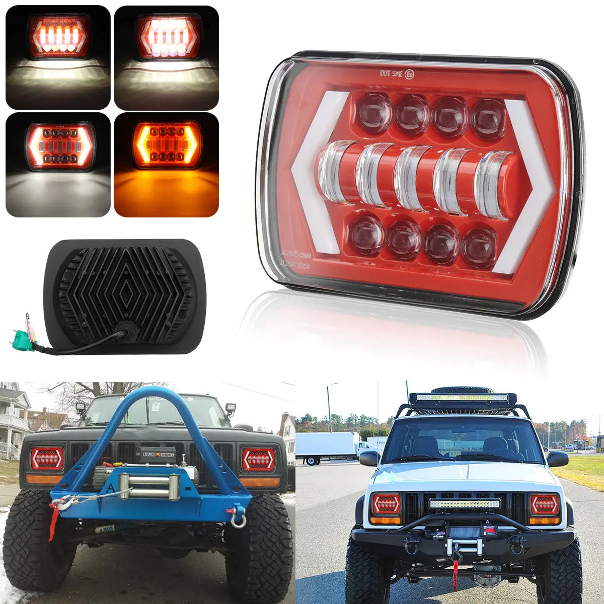 

New 55W 7x6'' 5X7" LED Projector Headlight Bulb Hi-Lo Beam Halo DRL For Jeep Cherokee XJ Toyota Pickup For Toyota MR2