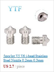 5 шт. 3D-принтеры части V5 V6 M6 Резьбовая насадка 0,2 0,25 0,3 0,4 0,5 0,6 0,8 1,0 мм для 1,75 мм 3,0 мм нить металлический E3D